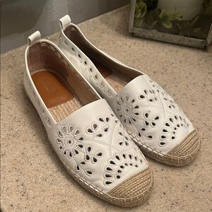 Lauren Ralph Lauren White Espadrilles with Eyelet Floral Cut-Outs